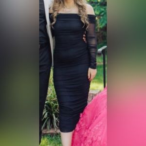 SHEIN all black body con ruche dress